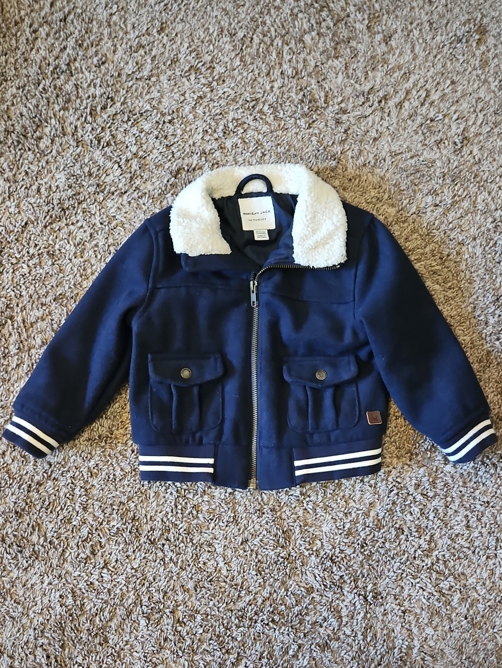 Janie and Jack Wool-blend Navy Blue Bomber Jacket Size 18-24 Months
